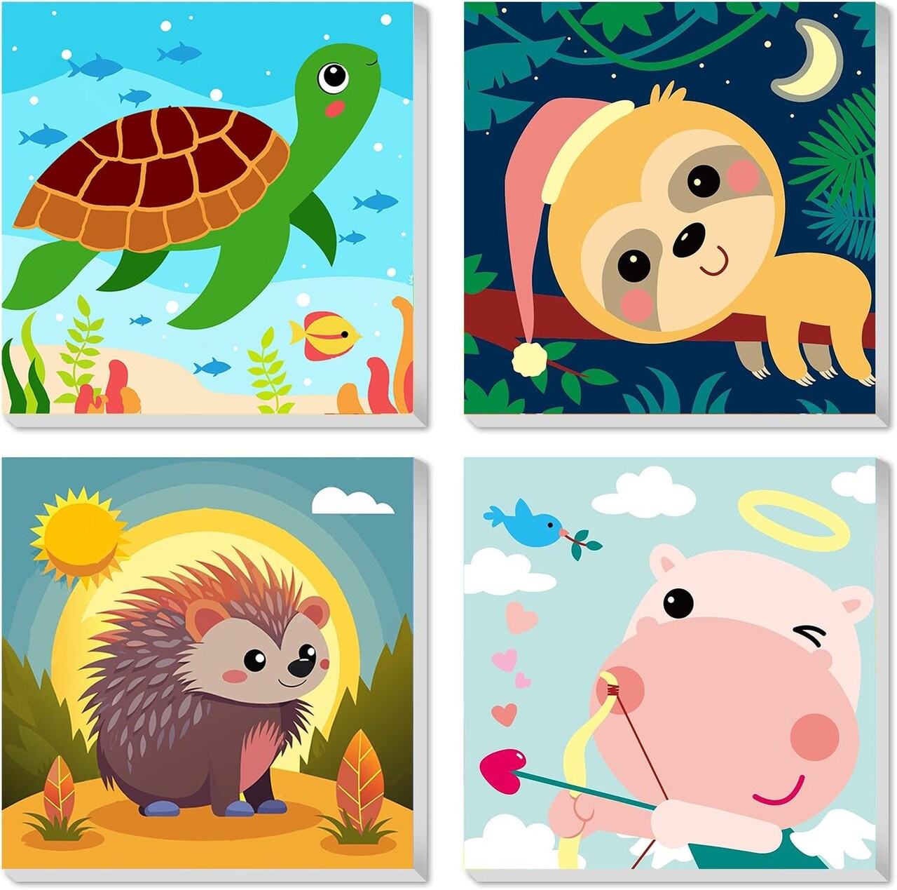 Framed 4 Pack Paint by Number for Kids, Paint by Numbers for Kids Ages 8-12, Painting by Numbers Kits Children Beginner, DIY Animals Acrylic Oil Painting Kits for Home Wall Decor 8x8inch